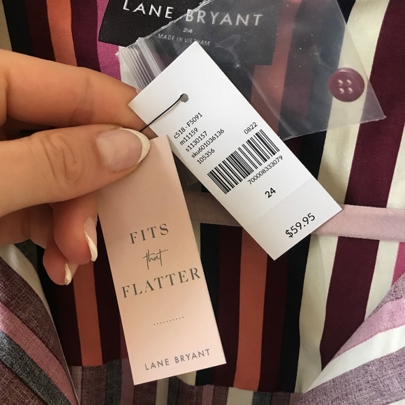 Lane Bryant Classic Long sleeve button front blouse size 24 fairyland stripe - Picture 5 of 5